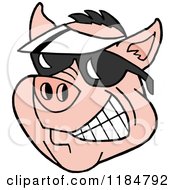Grinning Pig Wearing A White Sun Visor Hat And Sunglasses