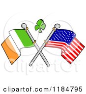 Poster, Art Print Of Shamrock Over Crossed Irish And American Flags