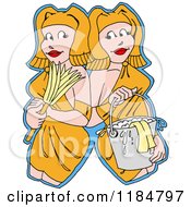 Cartoon Of Pretty House Keeper Women In Togas Royalty Free Vector Clipart by LaffToon