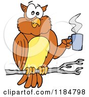 Poster, Art Print Of Tired Perched Owl Holding A Coffee Cup