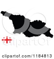 Clipart Of A Black Georgian Map And Flag Royalty Free Vector Illustration