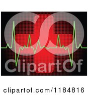 Clipart Of A Red Pixel First Aid Cross And Green Heart Beat Royalty Free Vector Illustration