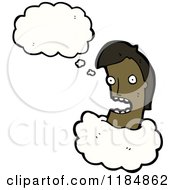 Cartoon Of An African American Boys Head In The Clouds Thinking Royalty Free Vector Illustration