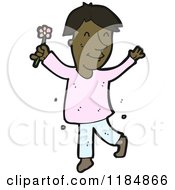 Cartoon Of An African American Boy Holding A Flower Royalty Free Vector Illustration