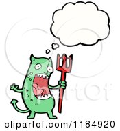 Cartoon Of A Demon With A Pitchfork Thinking Royalty Free Vector Illustration