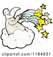 Cartoon Of A God In The Clouds With Stars And A Rainbow Royalty Free Vector Illustration