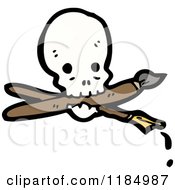 Cartoon Of A Skull With A Pen And Paintbrush In Its Mouth Royalty Free Vector Illustration