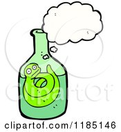 Cartoon Of A Worm In A Tequilla Bottle Thinking Royalty Free Vector Illustration