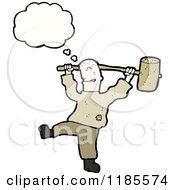 Cartoon Of A Man With A Large Mallet Thinking Royalty Free Vector Illustration
