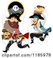 Poster, Art Print Of Pirate Captain And Man Running With Treasure Chests