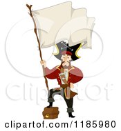 Pirate Captain Resting His Foot On A Treasure Chest And Holding A Blank Flag