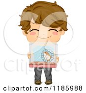 Cartoon Of A Cute Brunette Boy Holding Up A Hamster Cage Royalty Free Vector Clipart by BNP Design Studio