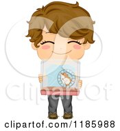 Poster, Art Print Of Cute Brunette Boy Holding Up A Hamster Cage