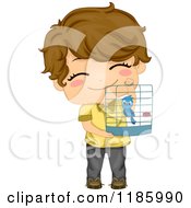 Poster, Art Print Of Cute Brunette Boy Holding Up His Bird Cage