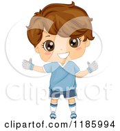 Cartoon Of A Happy Brunette Soccer Goal Keeper Boy Royalty Free Vector Clipart