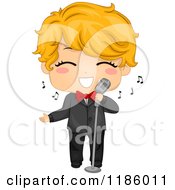 Poster, Art Print Of Cute Blond Boy Singing In A Tuxedo