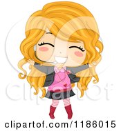 Poster, Art Print Of Blond Pop Star Girl Singing Into A Headset Microphone