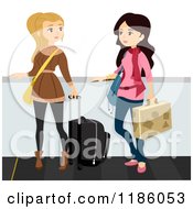 Poster, Art Print Of Traveling Women With Luggage And Winter Clothes On An Airport Walkalator
