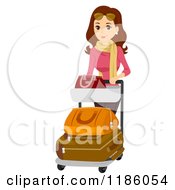 Poster, Art Print Of Happy Woman Pushing An Airport Baggage Cart