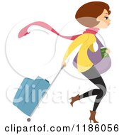 Poster, Art Print Of Brunette Winter Clad Woman With Rolling Luggage