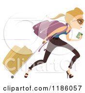 Poster, Art Print Of Late Blond Woman Running With Her Luggage And Passport In Hand