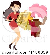 Cartoon Of A Woman Holding A Busted Suitcase With Clothes Falling Out Royalty Free Vector Clipart