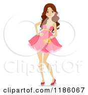 Poster, Art Print Of Brunette Teen Girl Wearing A Pink Prom Dress