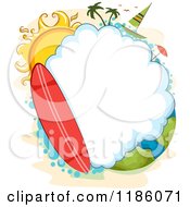 Poster, Art Print Of Surfboard And Cloud Frame With A Sun And Sailboat Over Earth