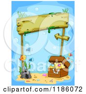 Poster, Art Print Of Wooden Sign Underwater With Sunken Treasure And Fish