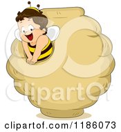 Poster, Art Print Of Happy Toddler Boy In A Bee Costume Emerging From A Bee Hive