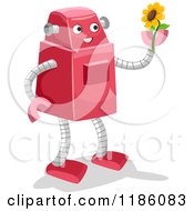 Poster, Art Print Of Happy Robot Holding Up A Sunflower