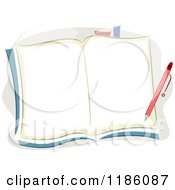 Cartoon Of A Pen Over Blank Notebook Pages Royalty Free Vector Clipart