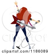 Poster, Art Print Of Rear View Of A Female Rock Star With A Guitar And Microphone