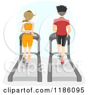 Poster, Art Print Of Rear View Of A Fit Couple Running On Gym Treadmills