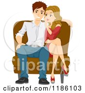 Cartoon Of A Woman Whispering To Her Man While Sharing A Chair Royalty Free Vector Clipart