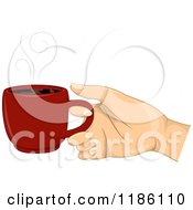 Cartoon Of A Hand Holding A Hot Cup Of Coffee Royalty Free Vector Clipart