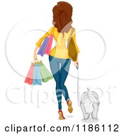 Poster, Art Print Of Rear View Of A Woman Carrying Shopping Bags And Walking With A Dog