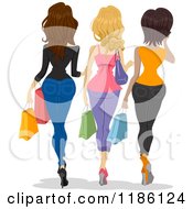 Rear View Of Three Women Walking With Shopping Bags