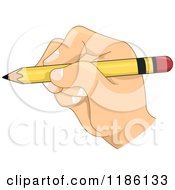 Cartoon Of A Kids Hand Writing With A Pencil Royalty Free Vector Clipart