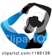 Clipart Of A Silhouetted Woman In A Blue Outfit Doing The DHANURASANA Yoga Pose Royalty Free Vector Illustration by Lal Perera