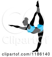 Clipart Of A Silhouetted Woman In A Blue Outfit Doing The NATARAJASANA Yoga Pose Royalty Free Vector Illustration by Lal Perera