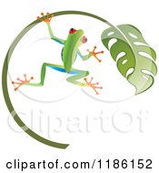 Clipart Of A Tree Frog Hanging From A Leaf Royalty Free Vector Illustration