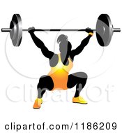 Poster, Art Print Of Silhouetted Female Bodybuilder Lifting A Heavy Barbell And Wearing Orange