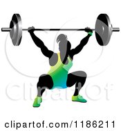 Poster, Art Print Of Silhouetted Female Bodybuilder Lifting A Heavy Barbell And Wearing Gradient