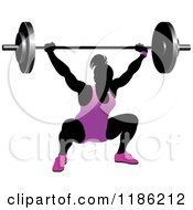 Clipart Of A Silhouetted Female Bodybuilder Lifting A Heavy Barbell And Wearing Purple Royalty Free Vector Illustration by Lal Perera #COLLC1186212-0106
