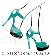Poster, Art Print Of Pair Of Black And White Womens Legs In Green High Heels