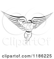 Clipart Of A Black And White Super Hero Man With Wings Royalty Free Vector Illustration