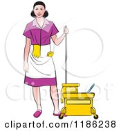Poster, Art Print Of Janitorial Woman In A Purple Uniform Standing By A Mop Bucket