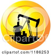 Clipart Of A Silhouetted Pump Jack On An Orange Icon Royalty Free Vector Illustration