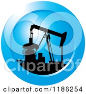 Clipart Of A Silhouetted Pump Jack On A Blue Icon Royalty Free Vector Illustration